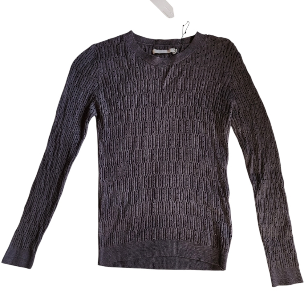 One Grey Day Revolve Perforated Knit Sweater Charcoal Gray Size Medium